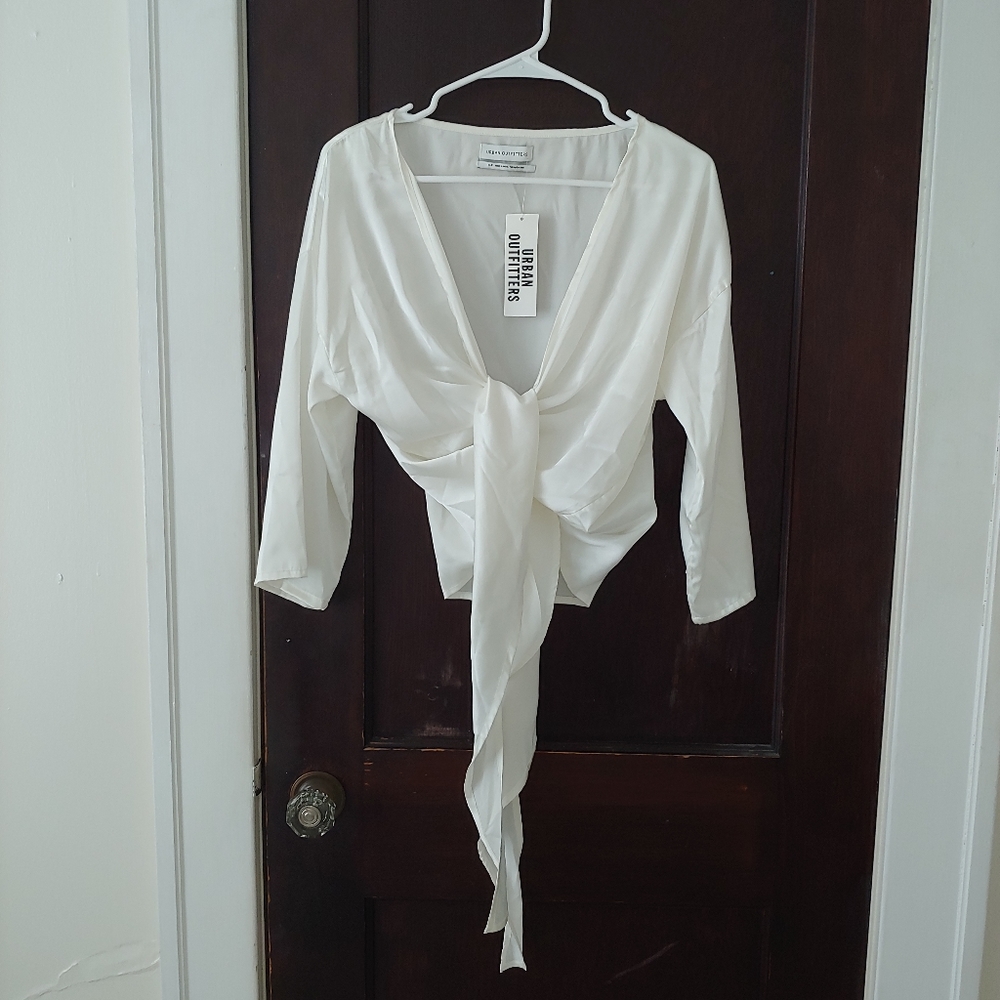 Satin tie front top